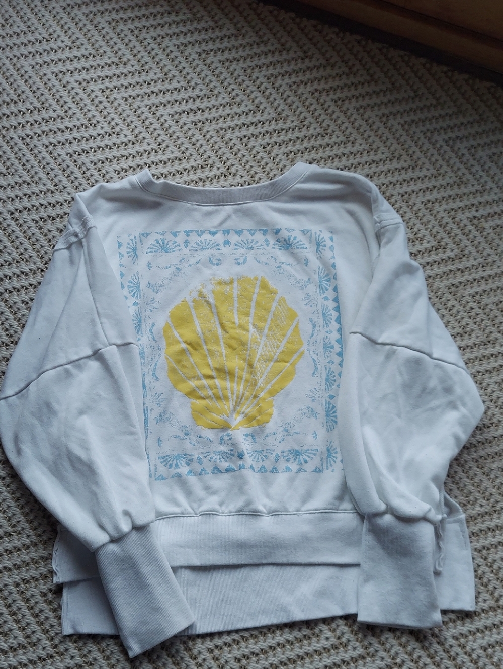 White Sweatshirt with Yellow Seashell Print - Picture 2 of 4